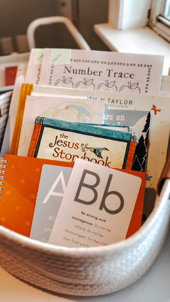 Morning Basket Filled with Bible Verse Flashcards and Devotionals