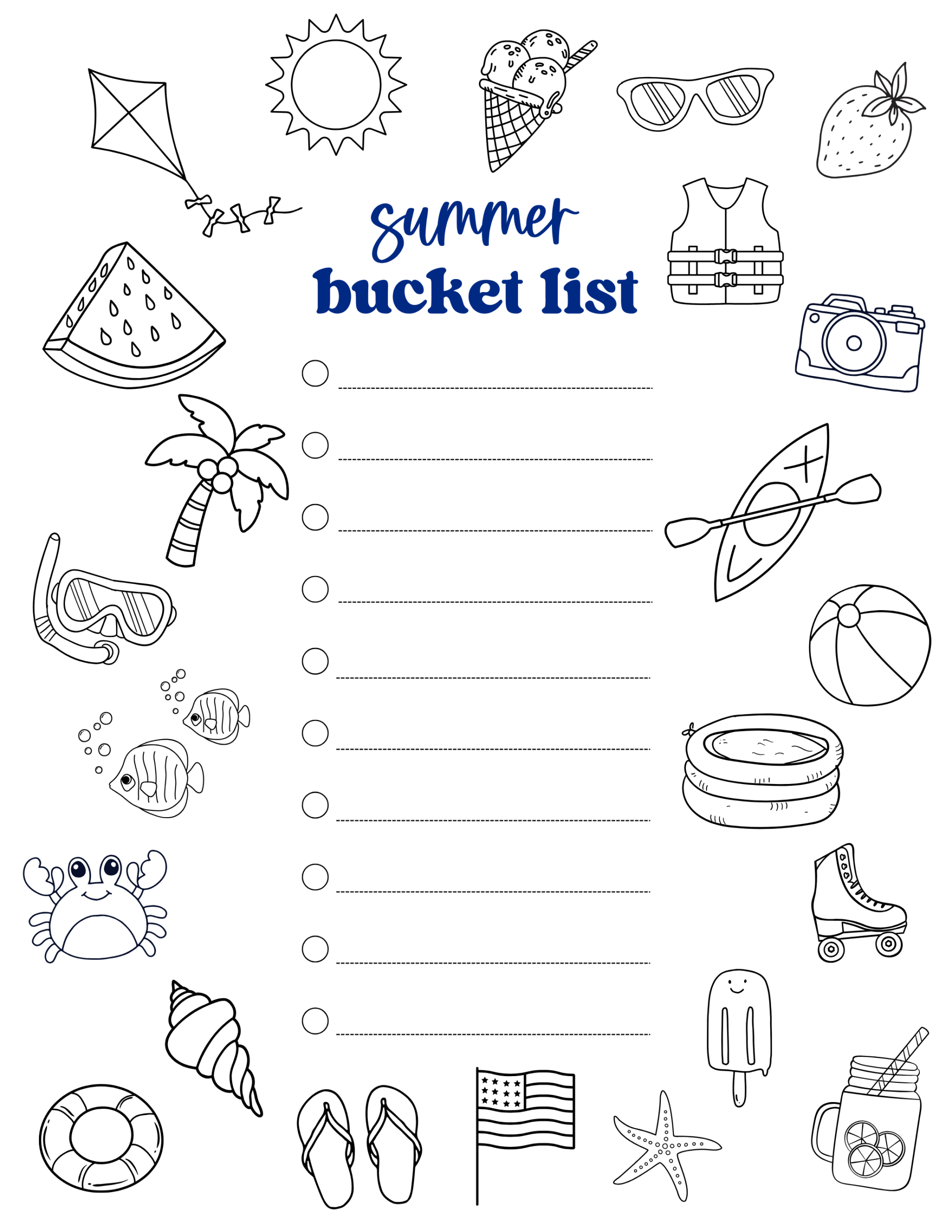 Summer Bucket LIst Printable